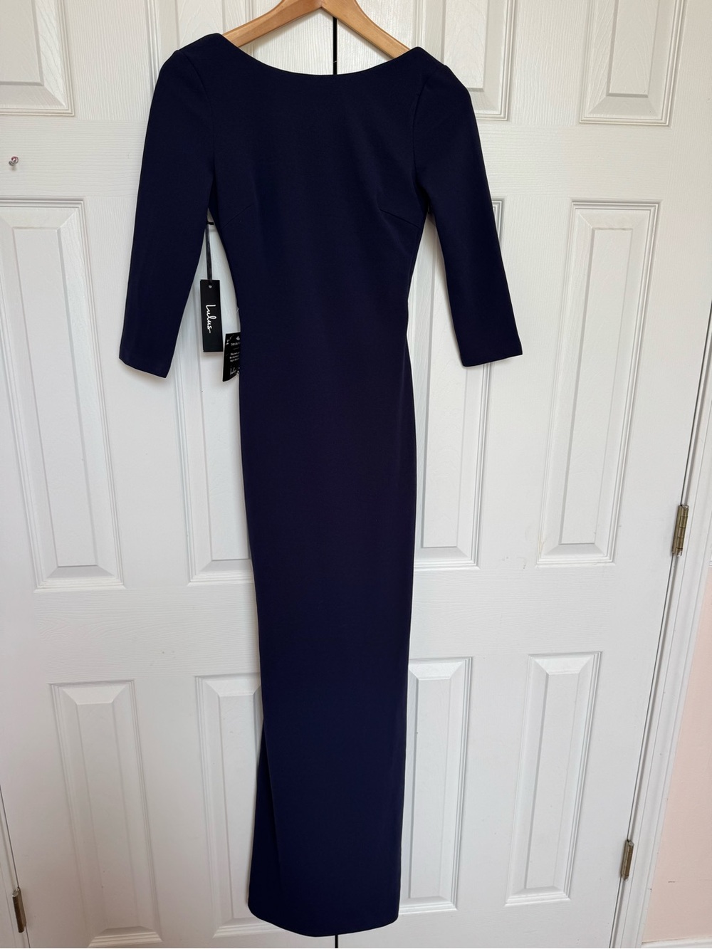 NWT Lulus Kymber Navy Blue Open Back 3/4 Sleeve Maxi Dress XS